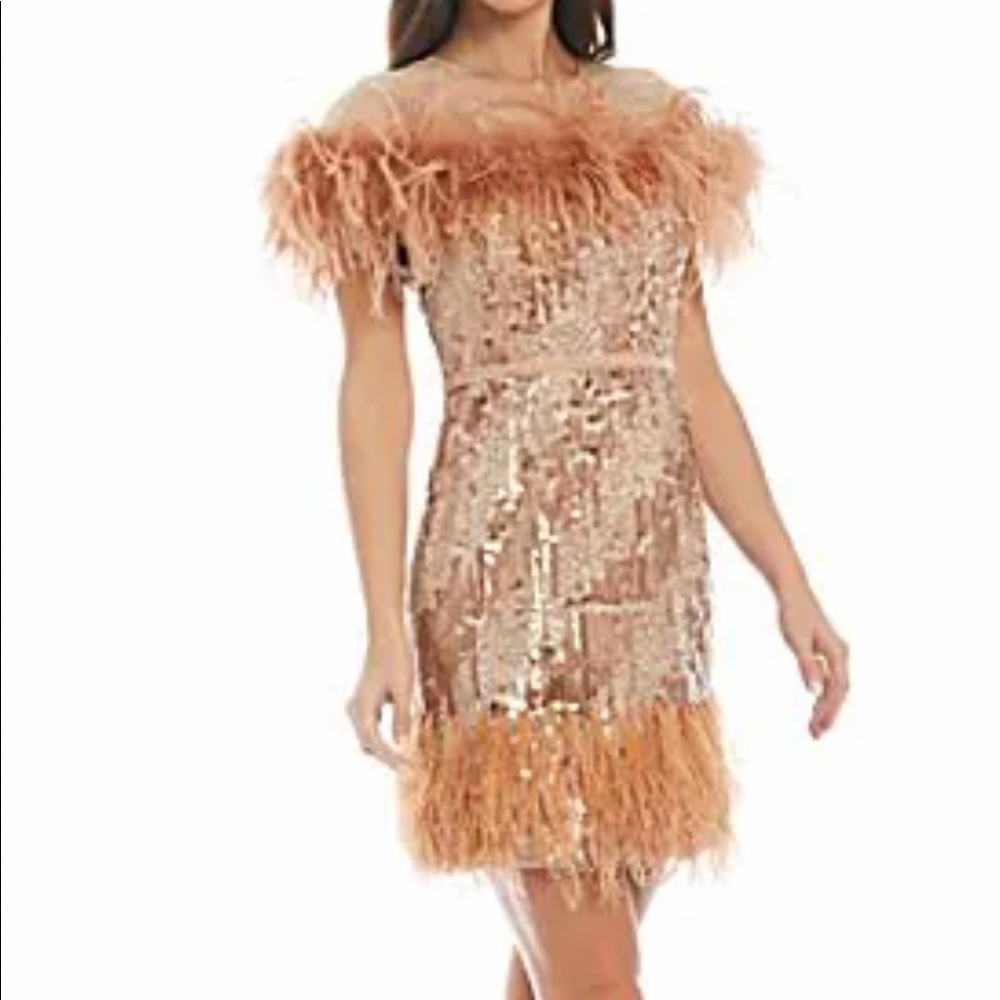 Antonio Melani x Nicola Bathie Emilia Sequined Feather Trimmed Dress